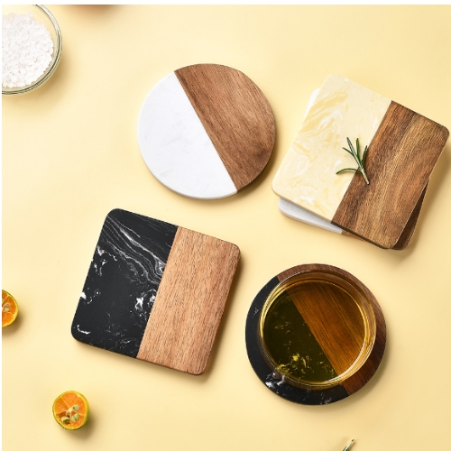 大理石紋路相思木拼接杯墊