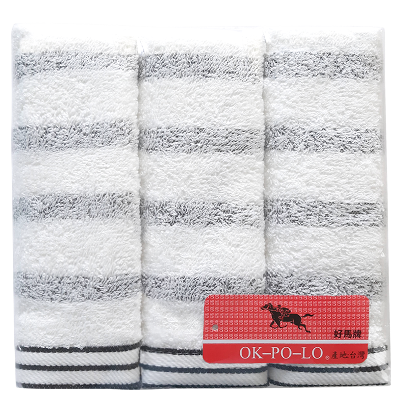 橫條竹炭毛巾三入量販包