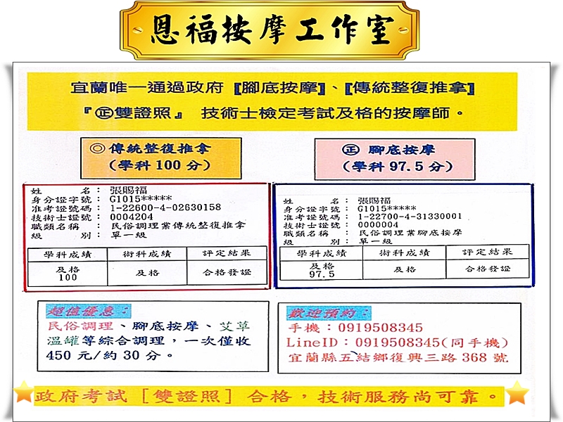 恩福按摩工作室❇️【宜蘭唯一政府檢定合格雙證照的按摩師】-undefined