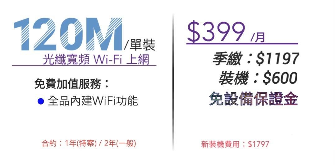 120M單裝光纖寬頻網路