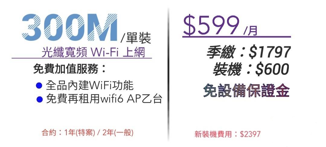 300M單裝光纖寬頻網路