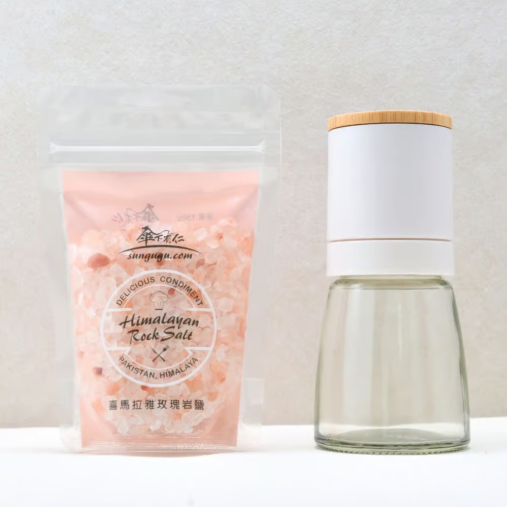 喜馬拉雅玫瑰粗鹽150g袋裝+竹蓋研磨罐組合
